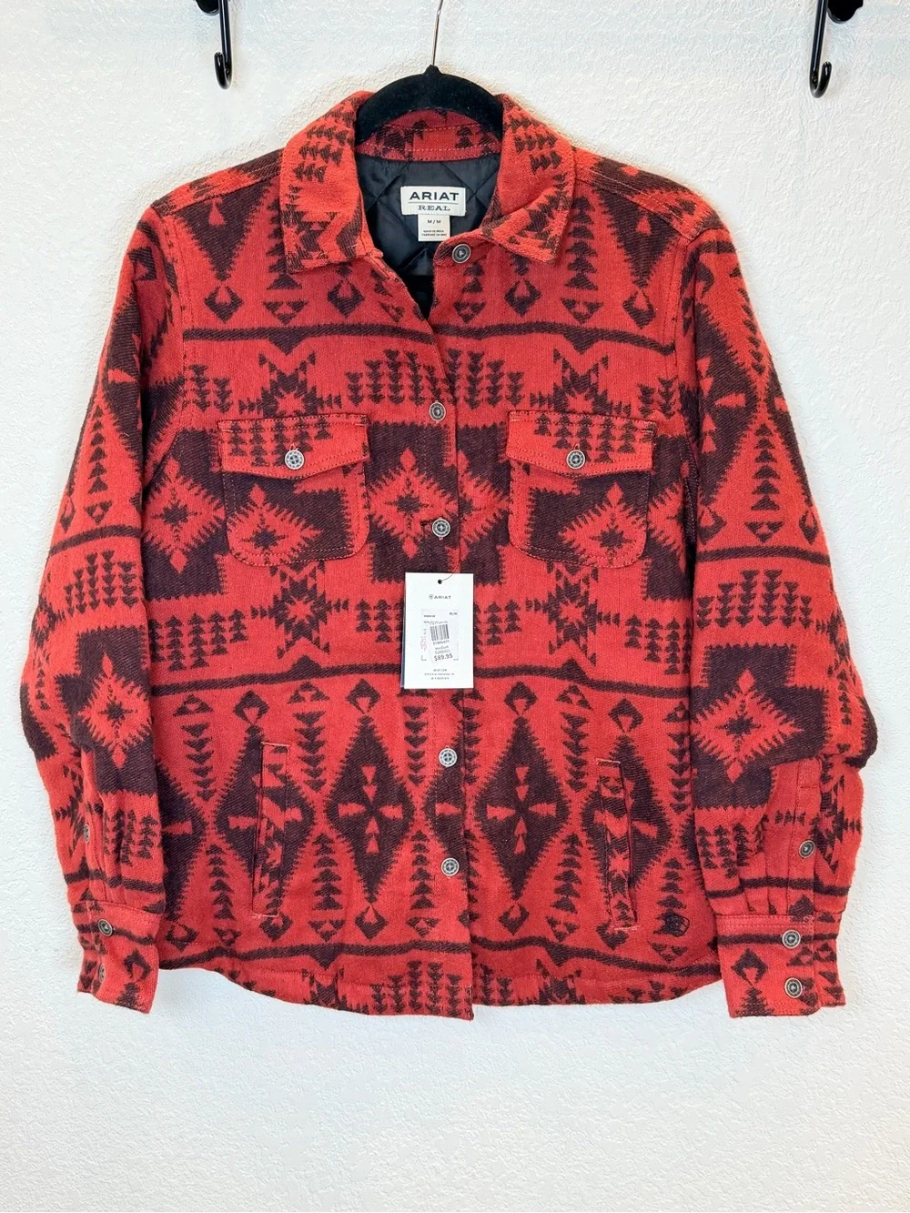 Ariat REAL Marsala Southwestern Print Shirt Jacket NWT! in Burgundy size Medium